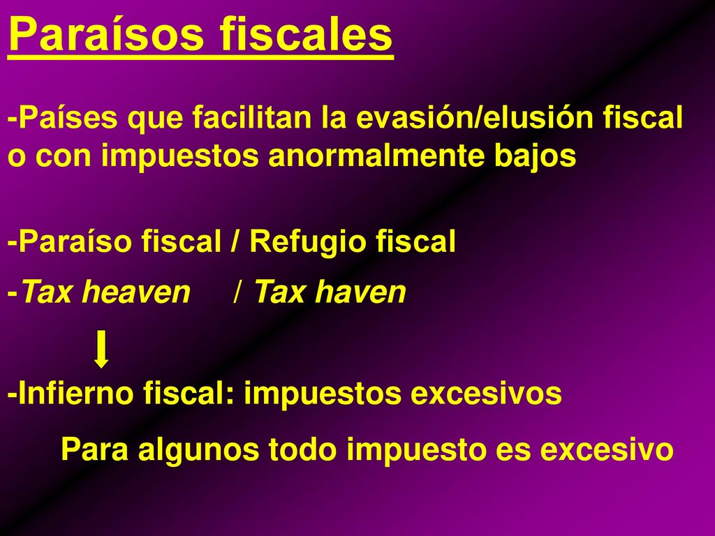 Paraísos fiscales -Países que facilitan la evasión/elusión fiscal o con impuestos anormalmente bajos.