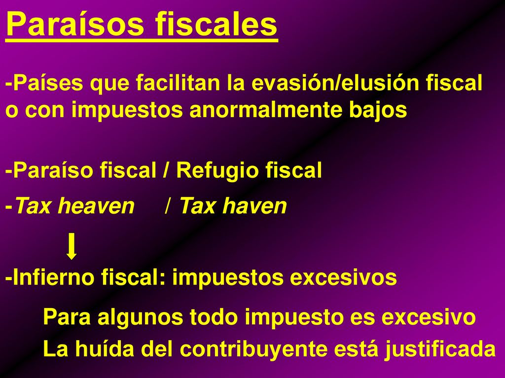 Paraísos fiscales -Países que facilitan la evasión/elusión fiscal o con impuestos anormalmente bajos.