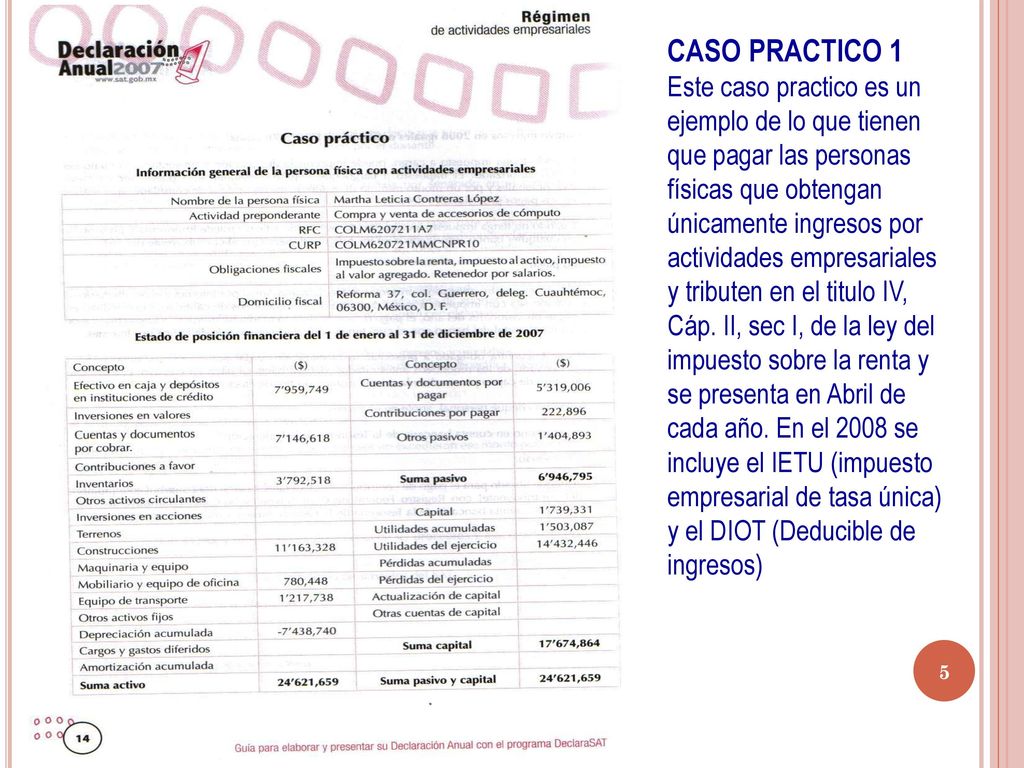 CASO PRACTICO 1 Este caso practico es un ejemplo de lo que tienen que pagar las personas físicas que obtengan únicamente ingresos por actividades empresariales y tributen en el titulo IV, Cáp.