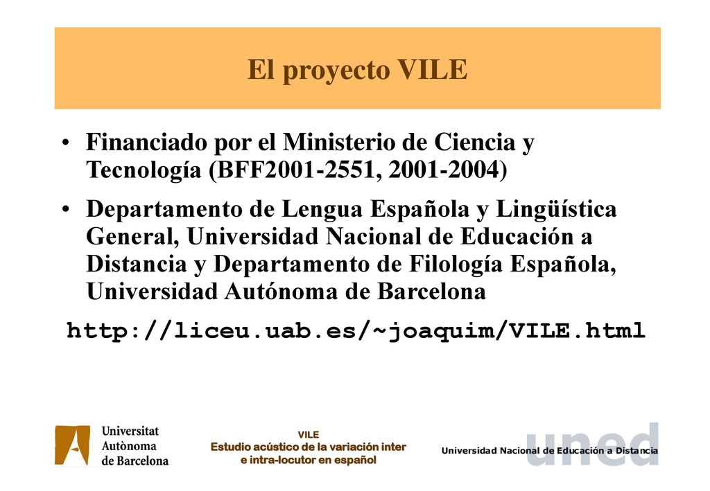 El proyecto VILE Financiado por el Ministerio de Ciencia y Tecnología (BFF , )