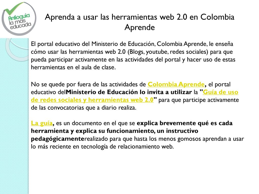 Aprenda a usar las herramientas web 2.0 en Colombia Aprende