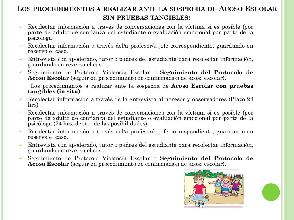 Los procedimientos a realizar ante la sospecha de Acoso Escolar sin pruebas tangibles: