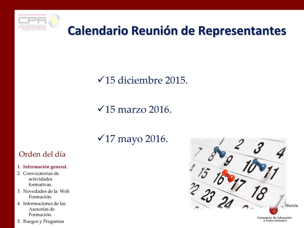 Calendario Reunión de Representantes