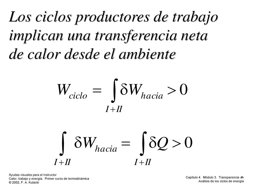 Los ciclos productores de trabajo implican una transferencia neta de calor desde el ambiente