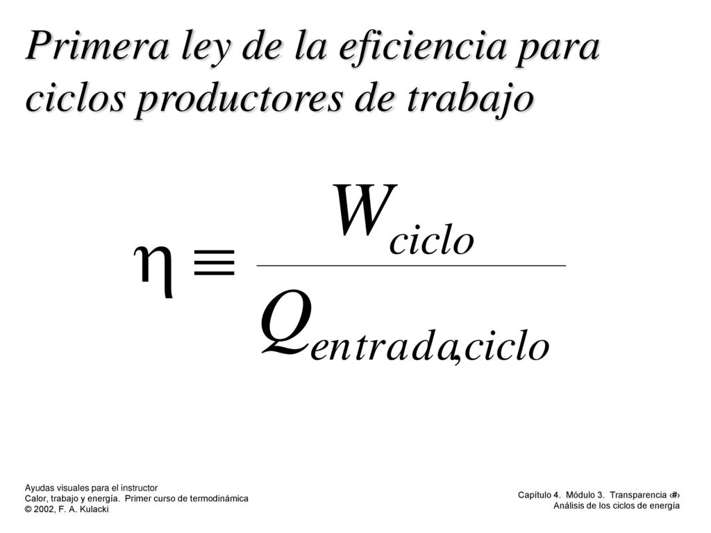 Primera ley de la eficiencia para ciclos productores de trabajo