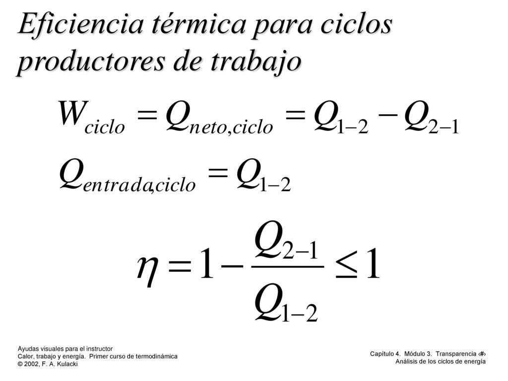 Eficiencia térmica para ciclos productores de trabajo