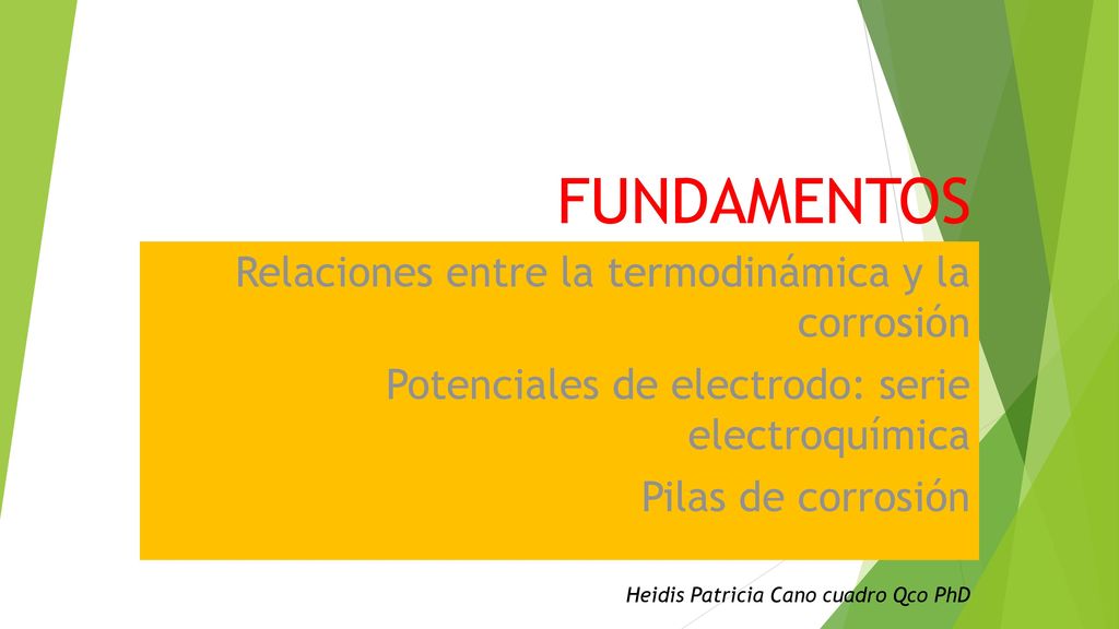FUNDAMENTOS Relaciones entre la termodinámica y la corrosión