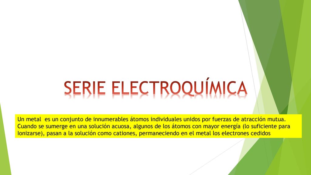 SERIE ELECTROQUÍMICA Un metal es un conjunto de innumerables átomos individuales unidos por fuerzas de atracción mutua.