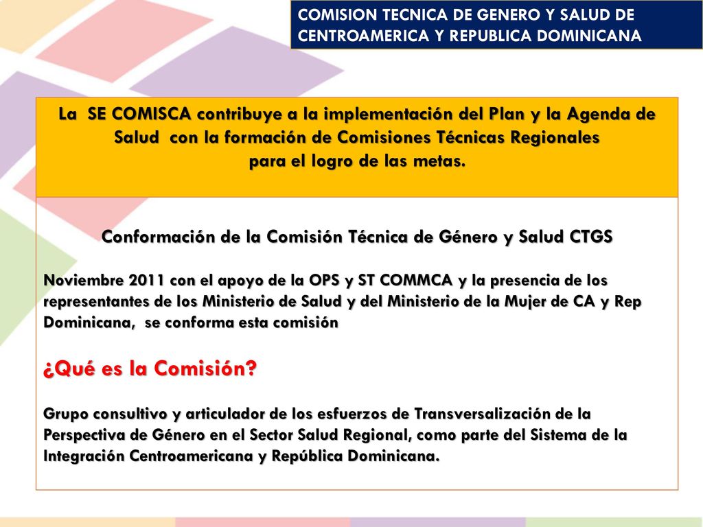 COMISION TECNICA DE GENERO Y SALUD DE CENTROAMERICA Y REPUBLICA DOMINICANA