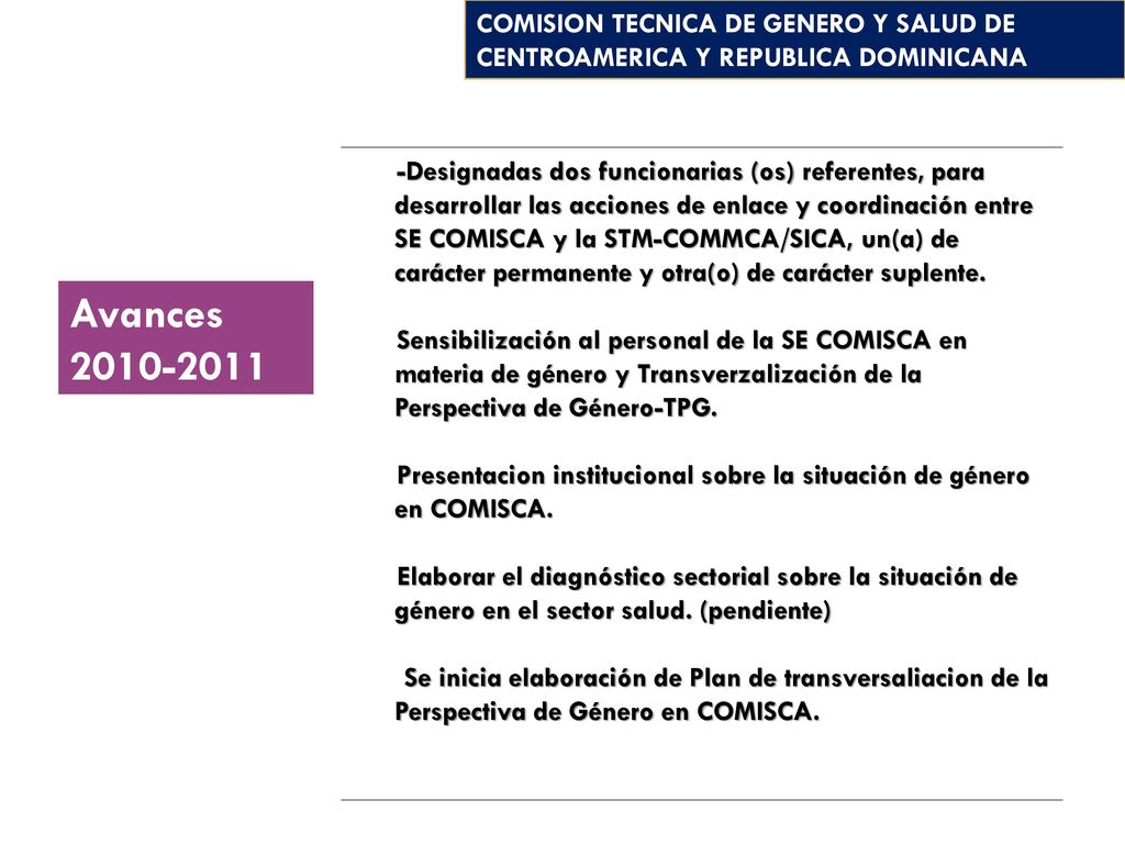 COMISION TECNICA DE GENERO Y SALUD DE CENTROAMERICA Y REPUBLICA DOMINICANA