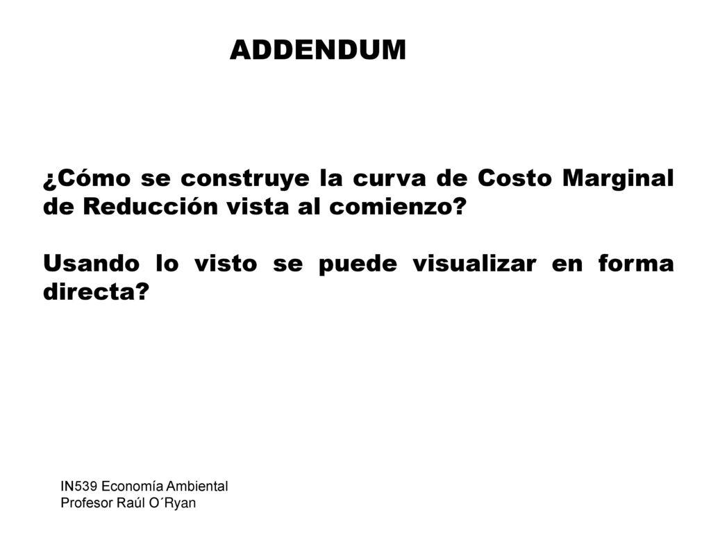ADDENDUM ¿Cómo se construye la curva de Costo Marginal de Reducción vista al comienzo Usando lo visto se puede visualizar en forma directa