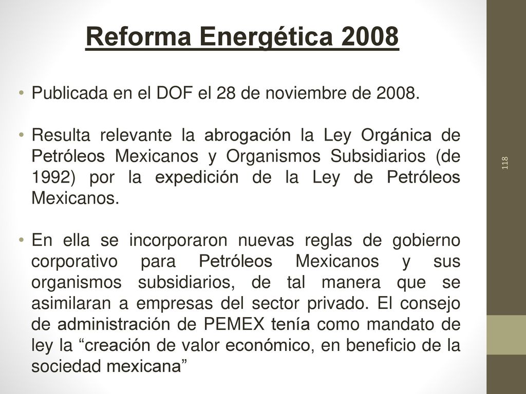 Reforma Energética 2008 Publicada en el DOF el 28 de noviembre de