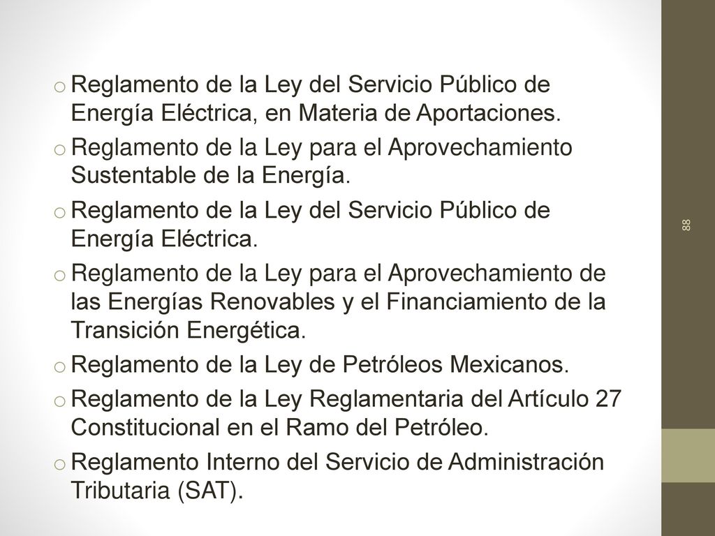 Reglamento de la Ley del Servicio Público de Energía Eléctrica, en Materia de Aportaciones.