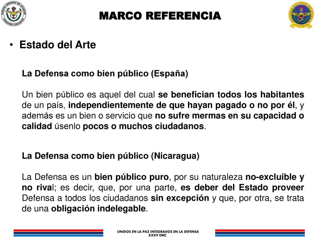 MARCO REFERENCIA Estado del Arte La Defensa como bien público (España)