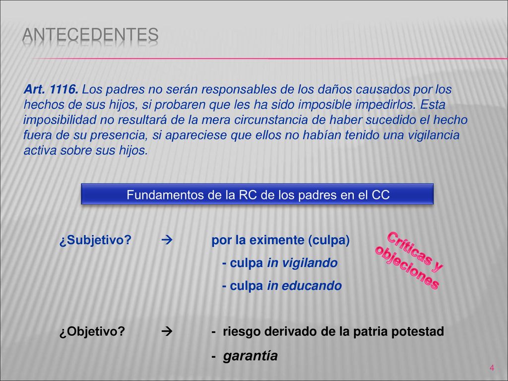 Fundamentos de la RC de los padres en el CC