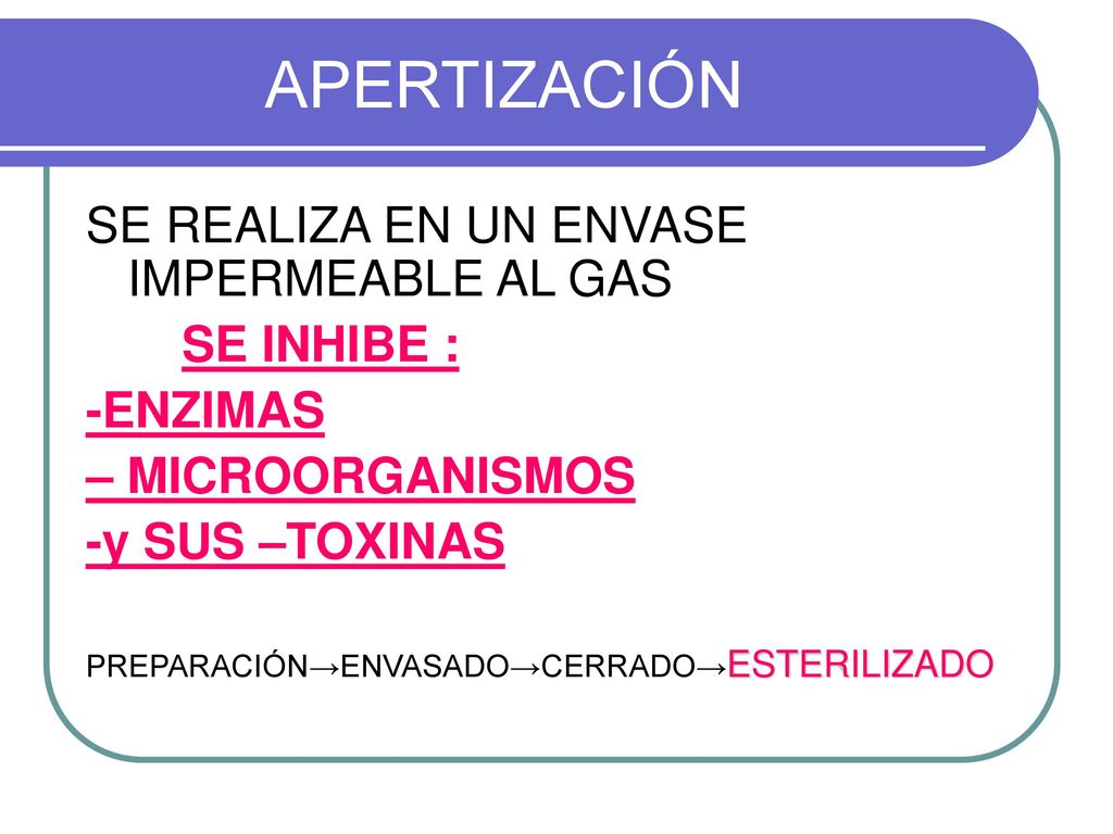 APERTIZACIÓN SE REALIZA EN UN ENVASE IMPERMEABLE AL GAS SE INHIBE :