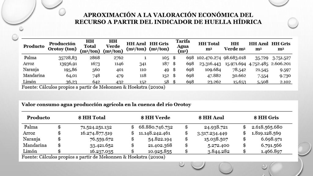 APROXIMACIÓN A LA VALORACIÓN ECONÓMICA DEL RECURSO A PARTIR DEL INDICADOR DE HUELLA HÍDRICA