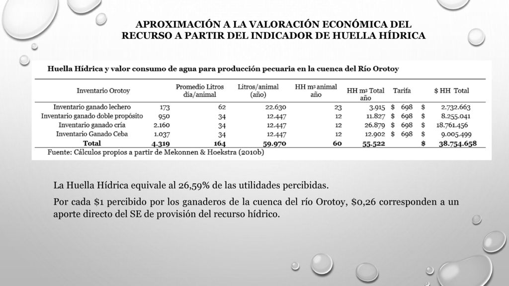 APROXIMACIÓN A LA VALORACIÓN ECONÓMICA DEL RECURSO A PARTIR DEL INDICADOR DE HUELLA HÍDRICA