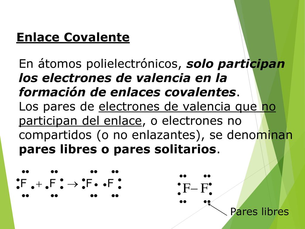 Enlace Covalente En átomos polielectrónicos, solo participan los electrones de valencia en la formación de enlaces covalentes.
