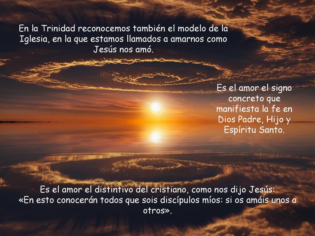 En la Trinidad reconocemos también el modelo de la Iglesia, en la que estamos llamados a amarnos como Jesús nos amó.