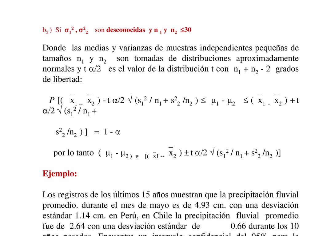 b2 ) Si 12 , 22 son desconocidas y n 1 y n2 30