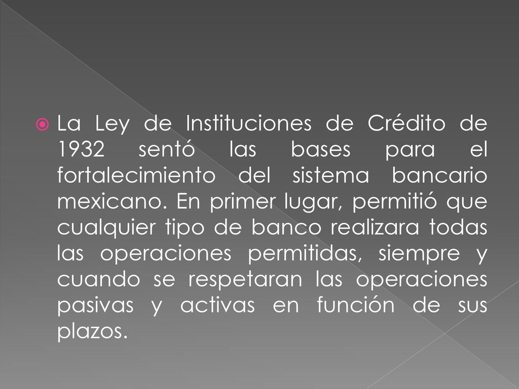 La Ley de Instituciones de Crédito de 1932 sentó las bases para el fortalecimiento del sistema bancario mexicano.