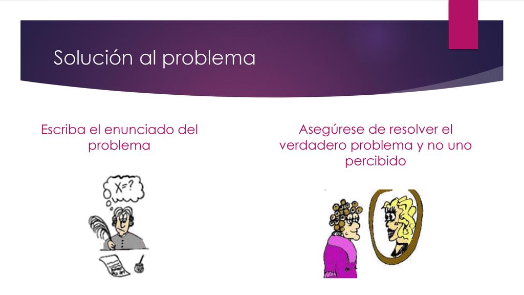 Solución al problema Asegúrese de resolver el verdadero problema y no uno percibido.