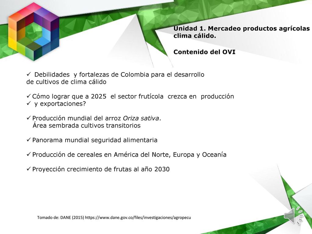 Unidad 1. Mercadeo productos agrícolas clima cálido.