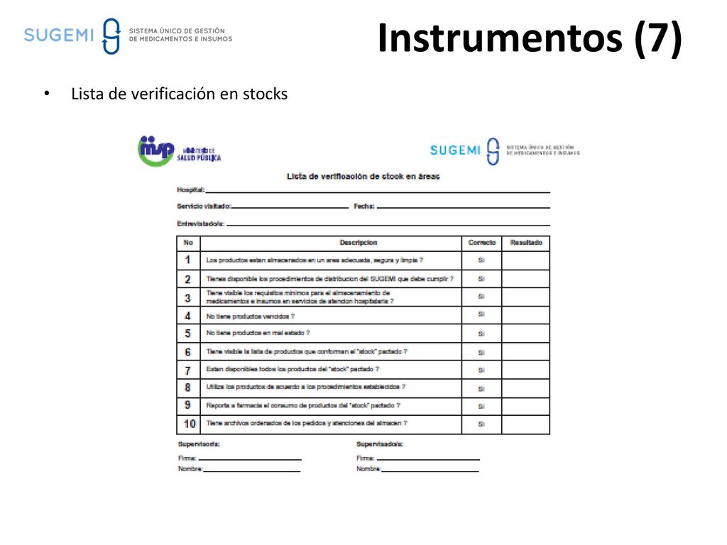 Instrumentos (7) Lista de verificación en stocks