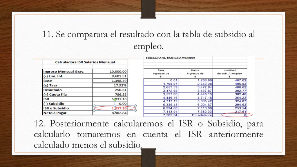 11. Se comparara el resultado con la tabla de subsidio al empleo.