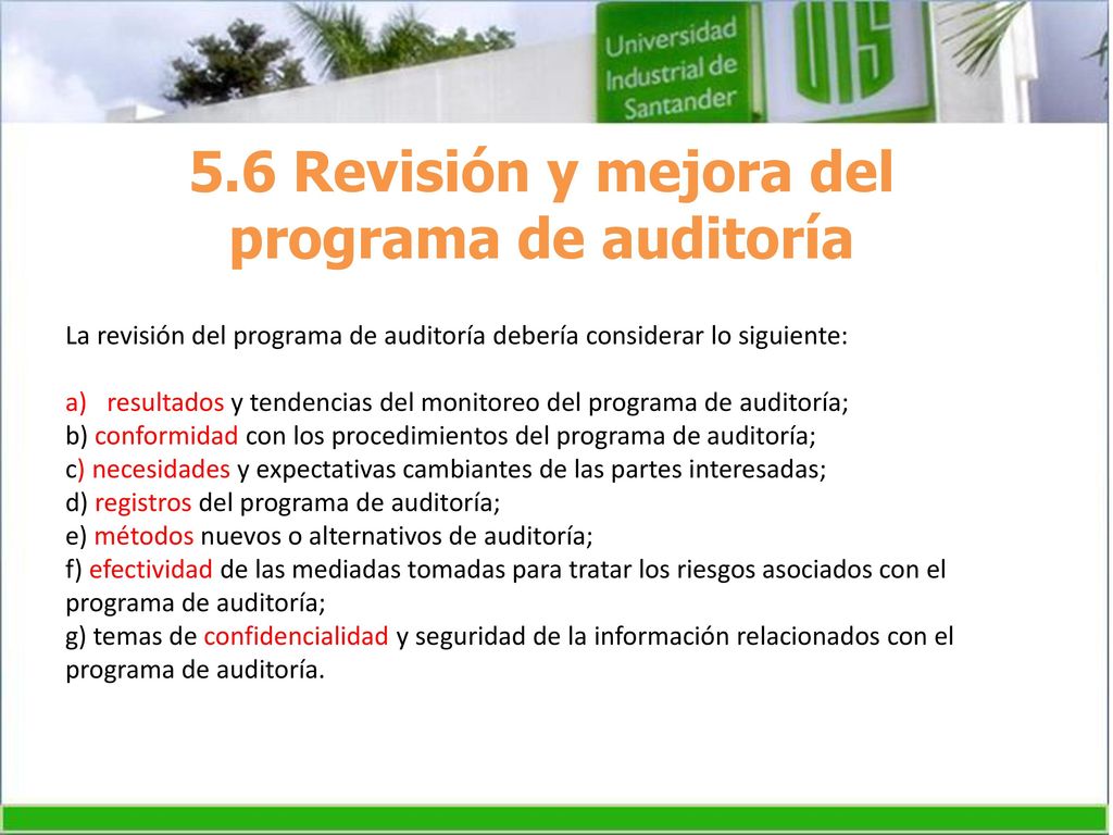 5.6 Revisión y mejora del programa de auditoría