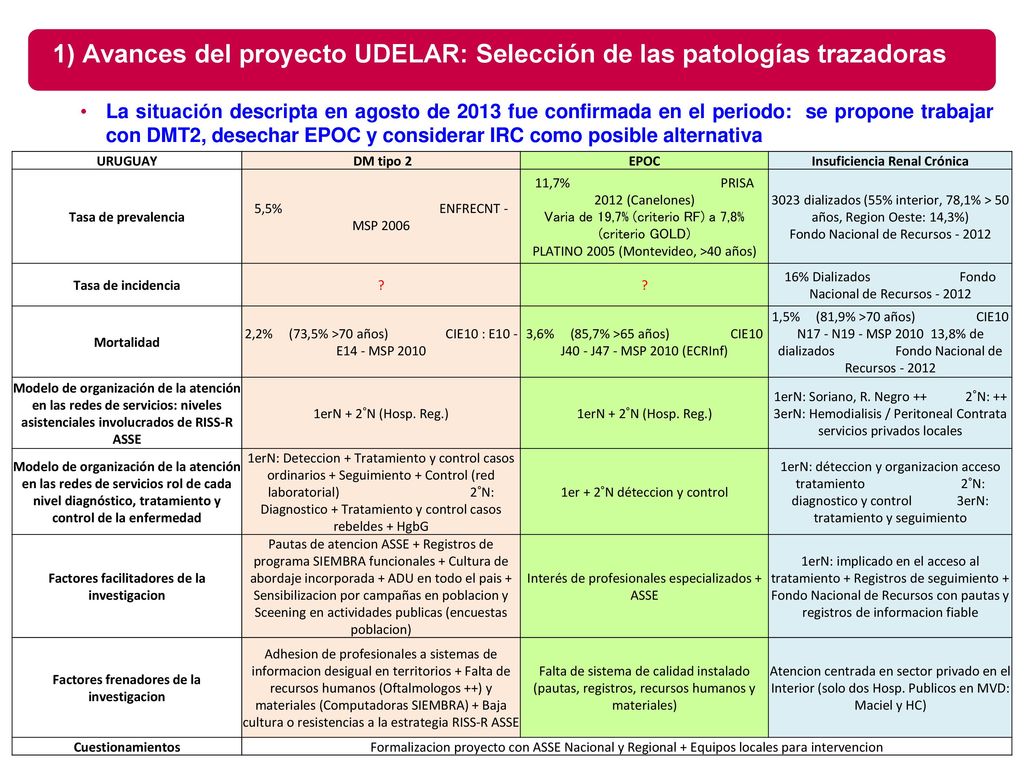 1) Avances del proyecto UDELAR: Selección de las patologías trazadoras