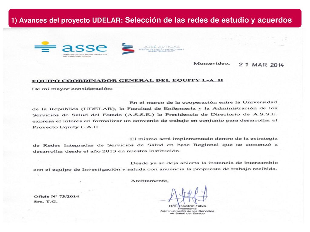 1) Avances del proyecto UDELAR: Selección de las redes de estudio y acuerdos