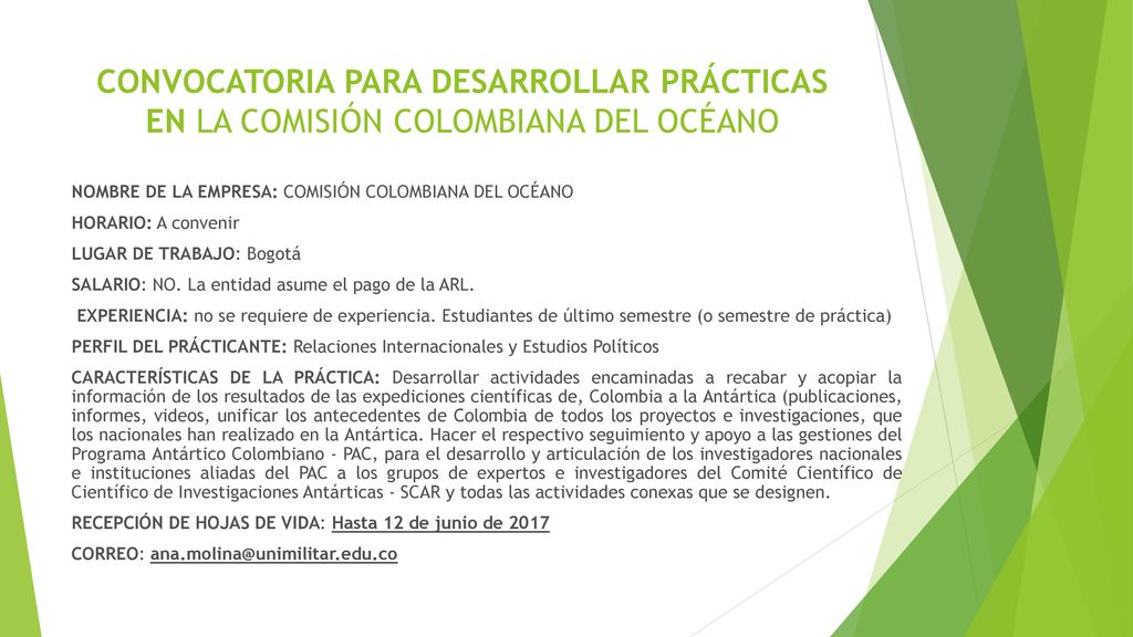 CONVOCATORIA PARA DESARROLLAR PRÁCTICAS EN LA COMISIÓN COLOMBIANA DEL OCÉANO