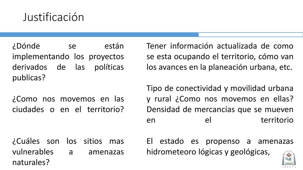 Justificación ¿Dónde se están implementando los proyectos derivados de las políticas publicas ¿Como nos movemos en las ciudades o en el territorio