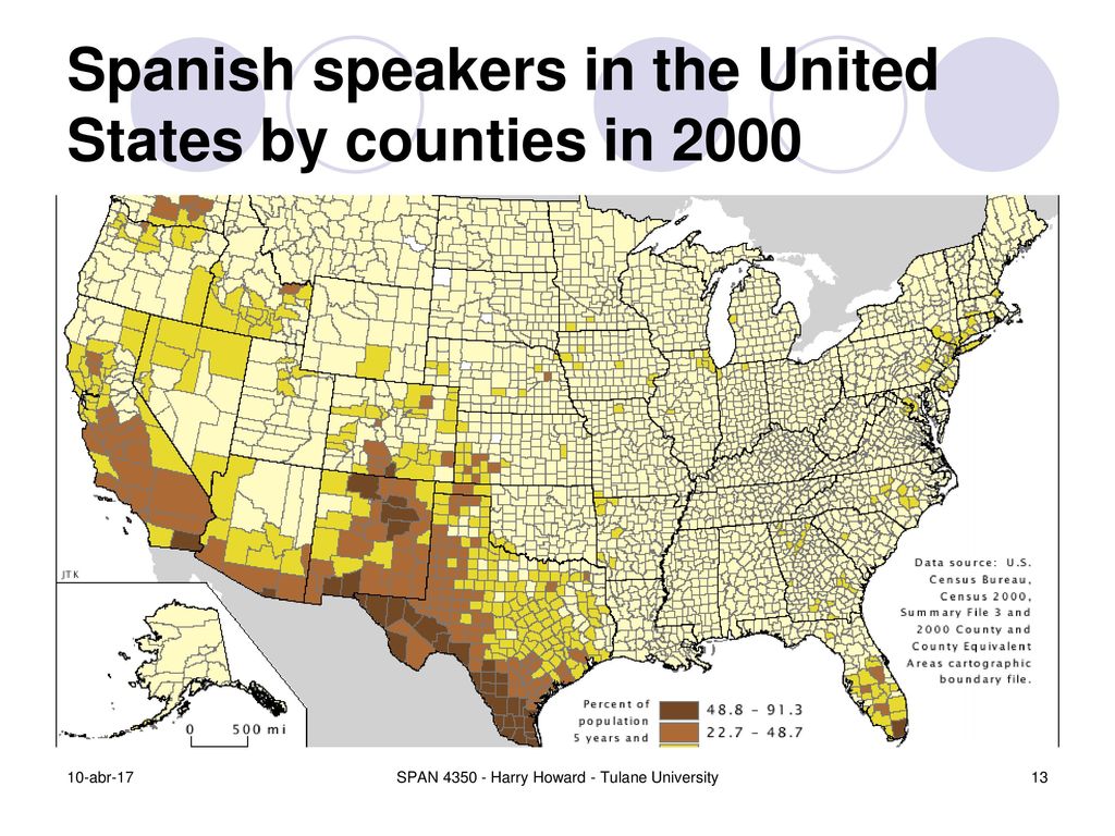 Spanish speakers in the United States by counties in 2000