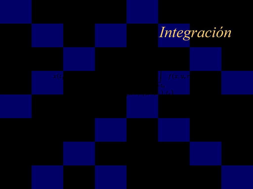 Integración 𝑥 𝑡 1 =𝑥 𝑡 0 + 𝑡= 𝑡 0 𝑡= 𝑡 1 𝑥 ⋅𝑑𝑡 =𝑥 𝑡 0 + 𝑡= 𝑡 0 𝑡= 𝑡 1 𝑓 𝑥,𝑢,𝑟,𝑡 ⋅𝑑𝑡 𝑦 𝑡 1 =𝑔 𝑥 𝑡 1 ,𝑢 𝑡 1 ,𝑟 𝑡 1 , 𝑡 1.