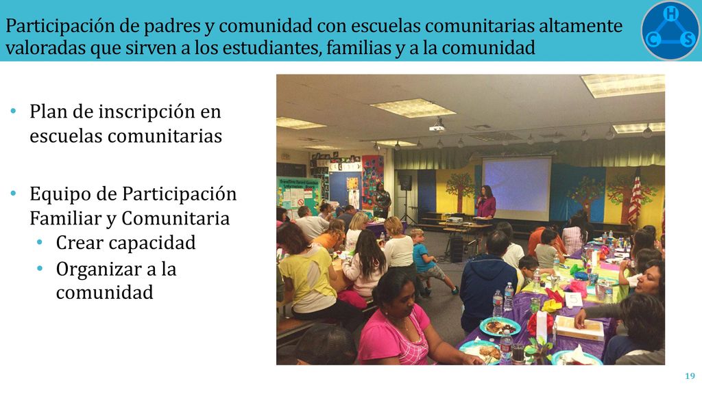 Participación de padres y comunidad con escuelas comunitarias altamente valoradas que sirven a los estudiantes, familias y a la comunidad