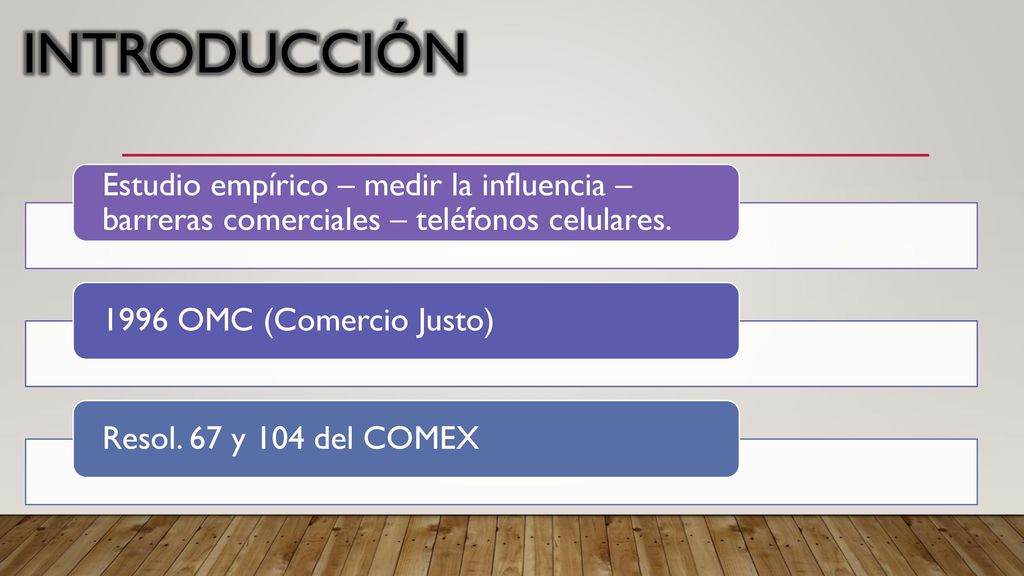 INTRODUCCIÓN Estudio empírico – medir la influencia – barreras comerciales – teléfonos celulares OMC (Comercio Justo)