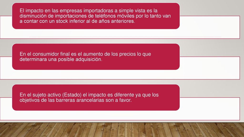 El impacto en las empresas importadoras a simple vista es la disminución de importaciones de teléfonos móviles por lo tanto van a contar con un stock inferior al de años anteriores.