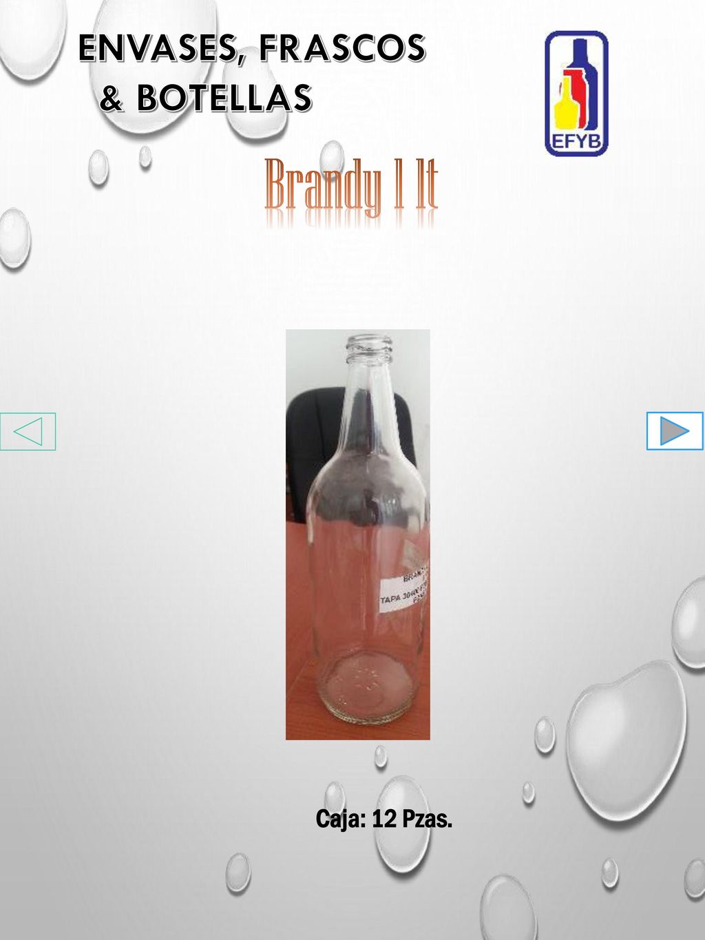 Brandy 1 lt ENVASES, FRASCOS & BOTELLAS Caja: 12 Pzas.