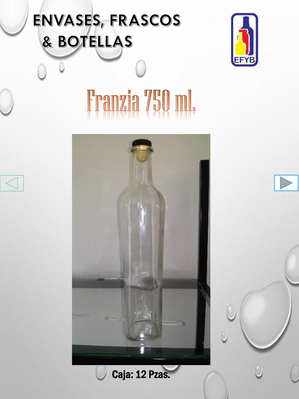 Franzia 750 ml. ENVASES, FRASCOS & BOTELLAS Caja: 12 Pzas.