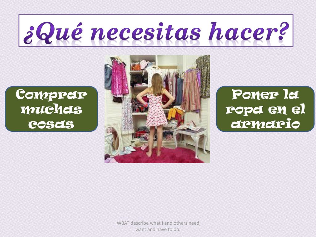 ¿Qué necesitas hacer Comprar muchas cosas Poner la ropa en el armario