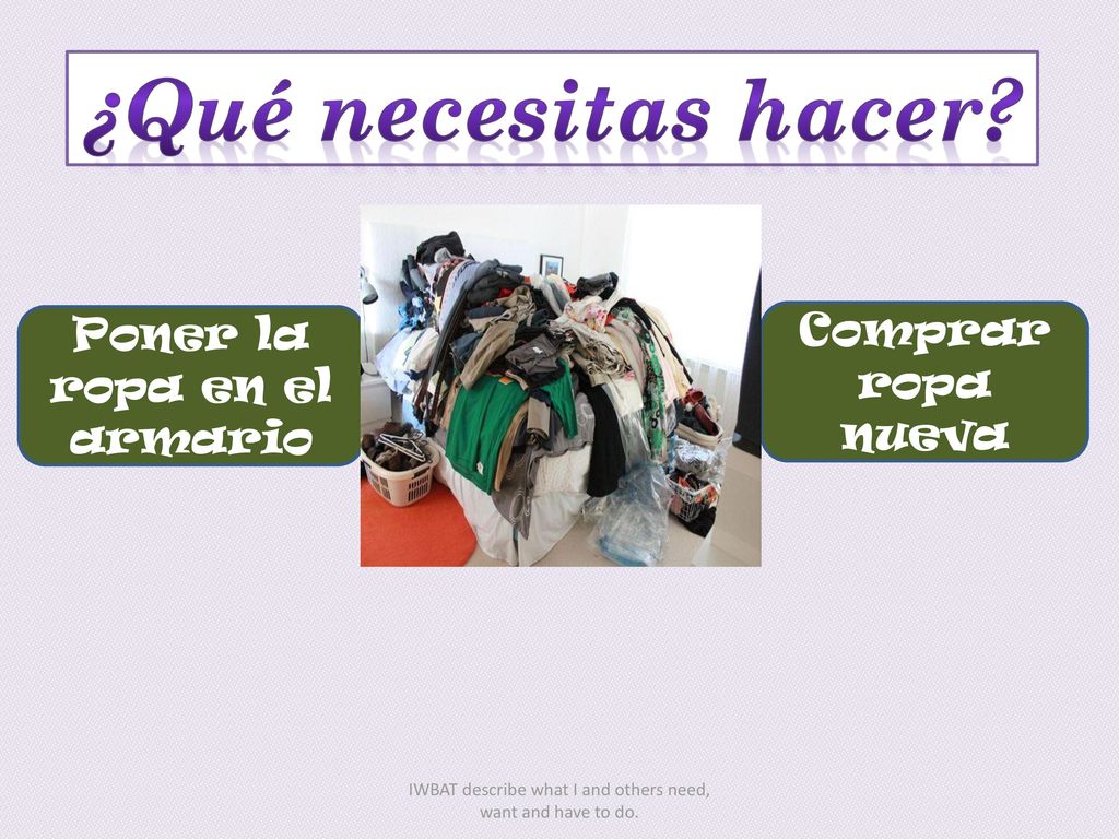¿Qué necesitas hacer Comprar ropa nueva Poner la ropa en el armario