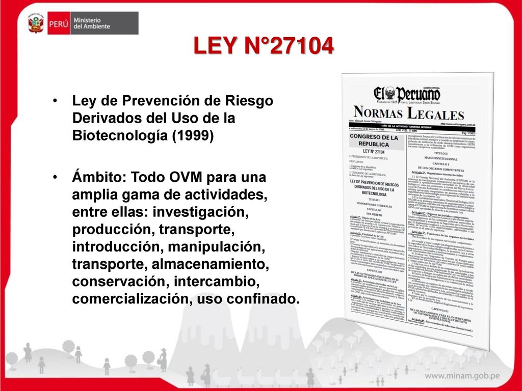 LEY N°27104 Ley de Prevención de Riesgo Derivados del Uso de la Biotecnología (1999)