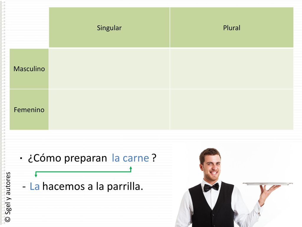 · ¿Cómo preparan la carne - La hacemos a la parrilla. Singular