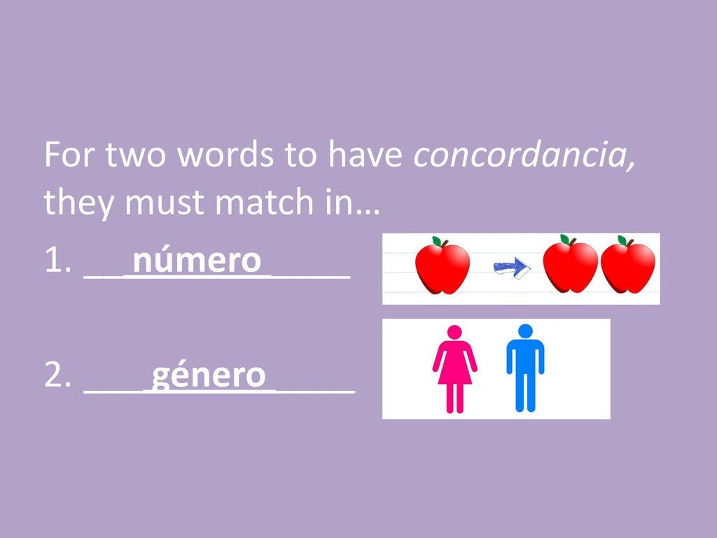 For two words to have concordancia, they must match in…