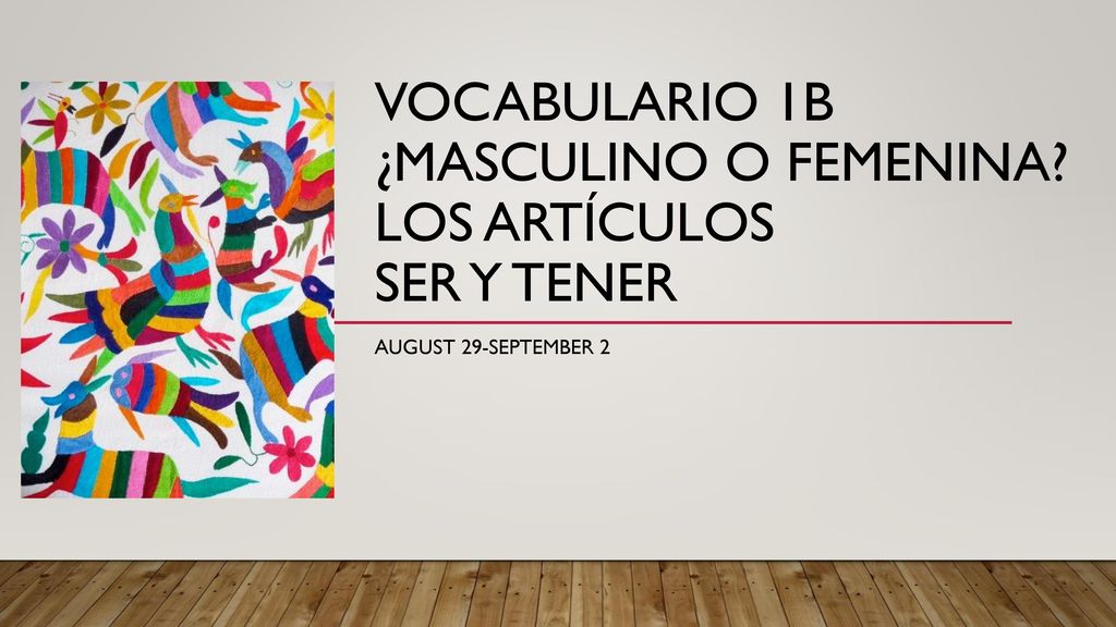 Vocabulario 1B ¿Masculino o femenina los Artículos ser y tener