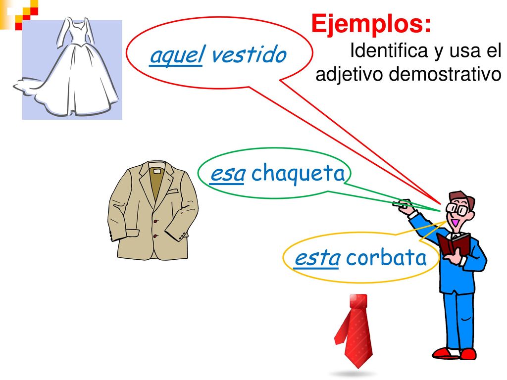 Ejemplos: aquel vestido esa chaqueta esta corbata