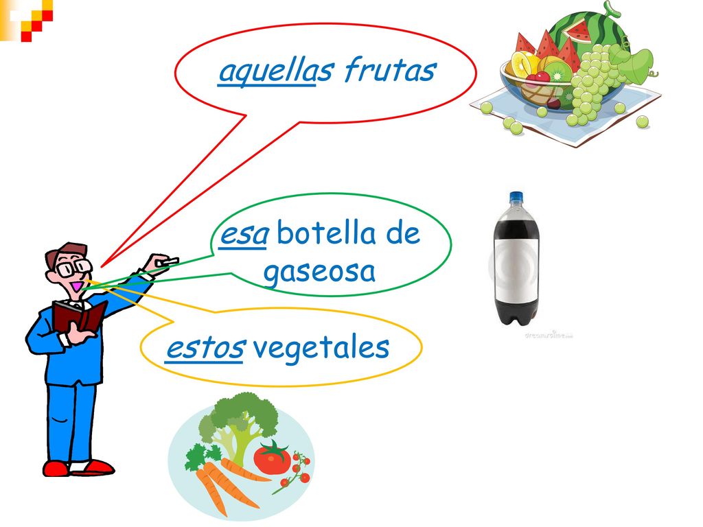 aquellas frutas esa botella de gaseosa Sra. Duque estos vegetales